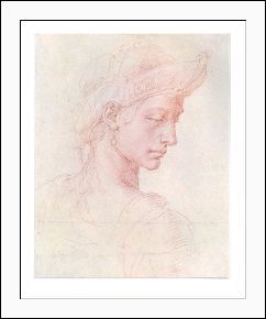 Håndtegning af Michelangelo: Kvindeprofil med sænkede Blikke